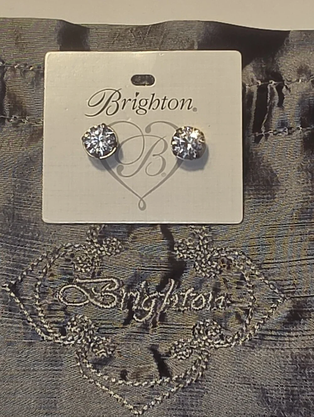 Brighton Circle Heart Domed Silver Clear Swarovski Crystal Stud Earrings